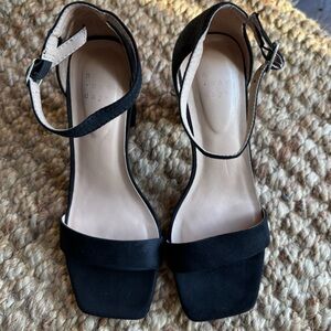 A New Day suede Black Square Toe Heels With Adjustable Ankle Straps
